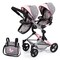 Bayer: Twin Doll Pram Neo with Adjustable Height Handle and Flexible Sun Covers, Grey Pink with Butterfly Design, Foldable and Space-Saving for Up to 18" Dolls